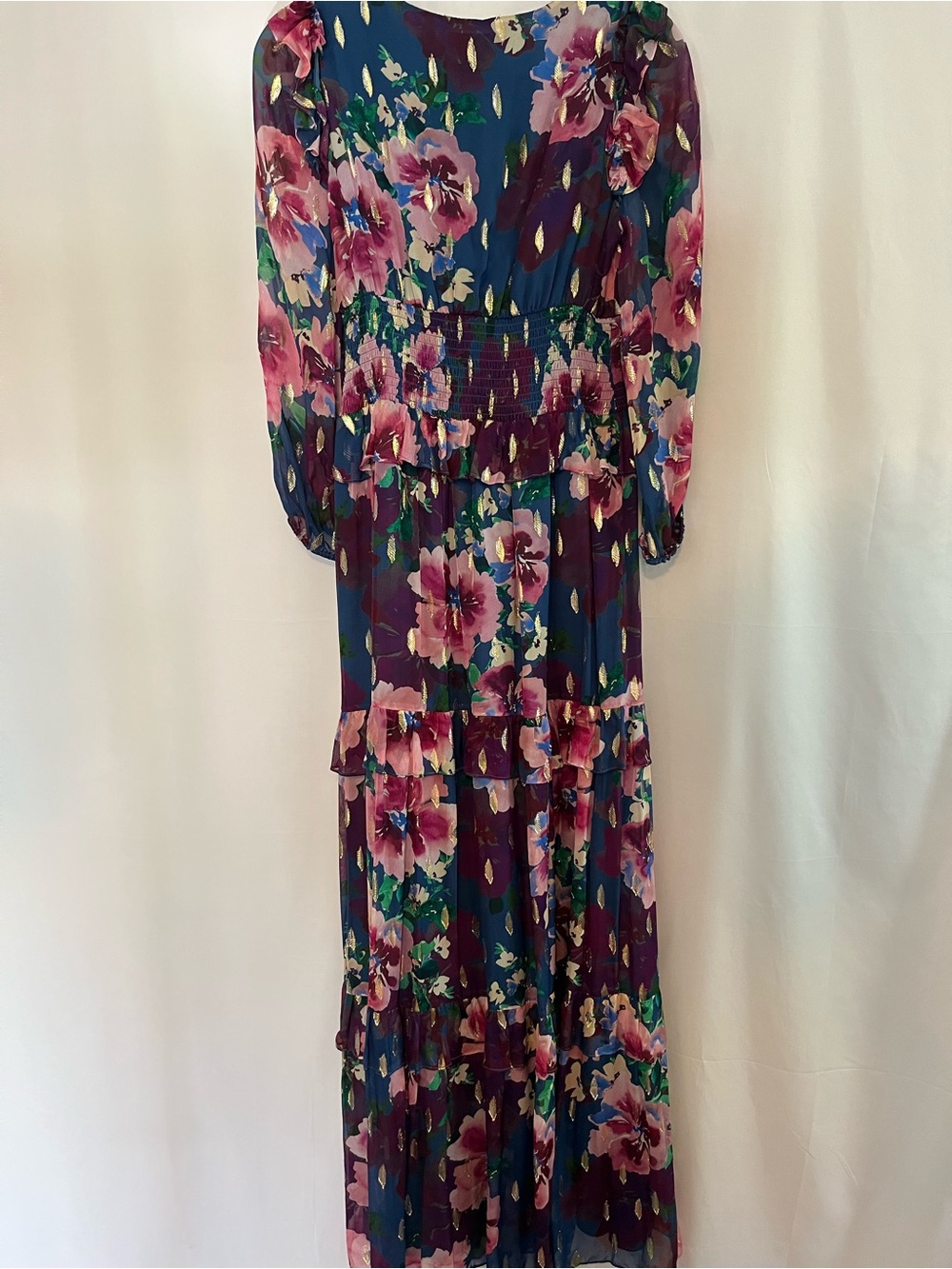 Shoshanna midnight floral lurex trim long sleeve maxi dress NWT SZ 6 formal - Picture 6 of 10